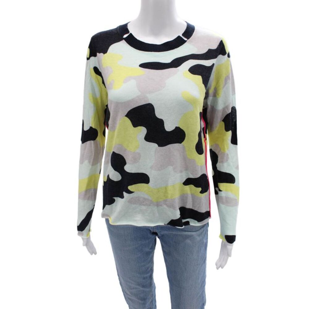 Lisa Todd Unisex Pullover Sweater Black Camo Linen Crewneck Longsleeve Size S